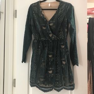 Emerald green lace long sleeve dress